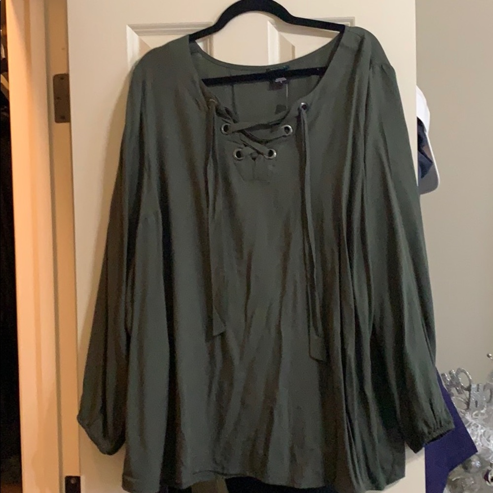 Torrid Olive lace up blouse